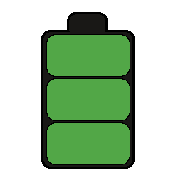 A minimalist drawing of a battery, with three green rectangles.